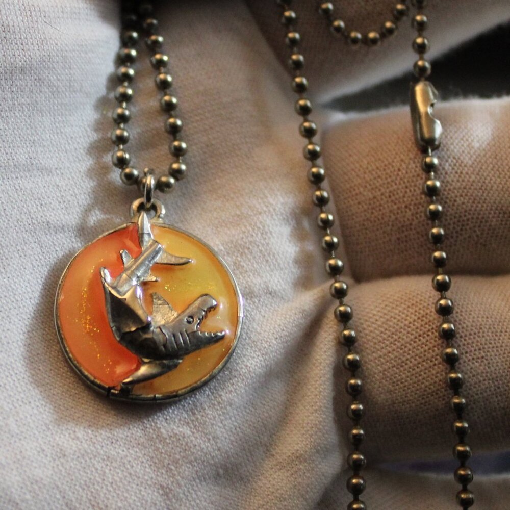 Cool Jewels Orange Glitter Enamel Shark Pendant Necklace